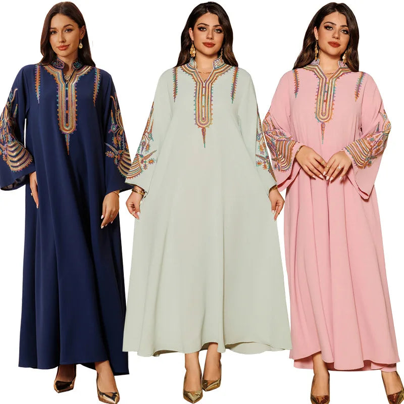 New Women's Embroidered Rope Abaya Pullover Dress Stand's Collection for Spring and Autumn for Muslims