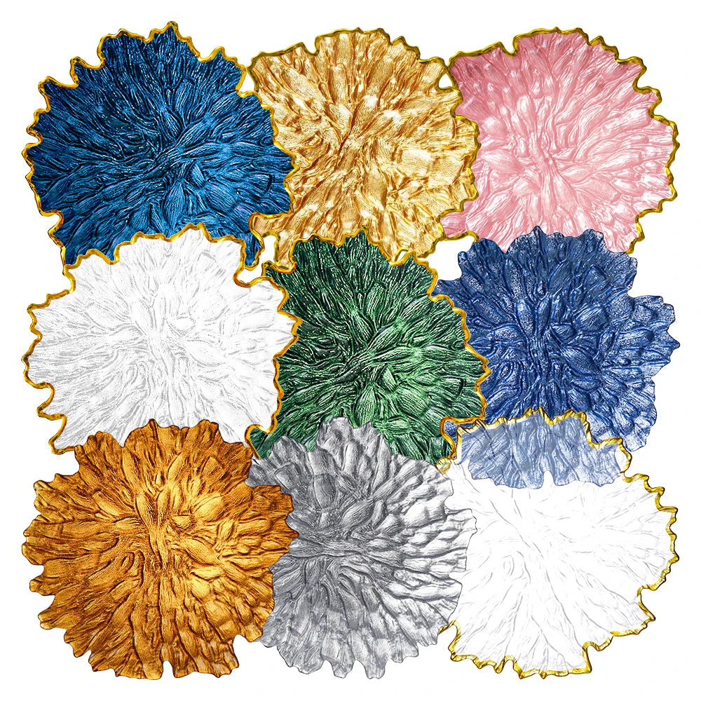 Wholesale Crystal Tableware 13 Inch Irregular Flower Glass Charger Plates for Wedding Events