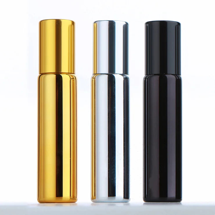 Wholesale Round Electroplated Attar Serum Oil Roller Ball Cosmetic Packaging 10ml Silver Roll on Perfume Glass Bottles