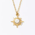 Trendy Fashion Retro 18K Gold Stainless Steel Zircon Round Pearl Star Pendant Necklace