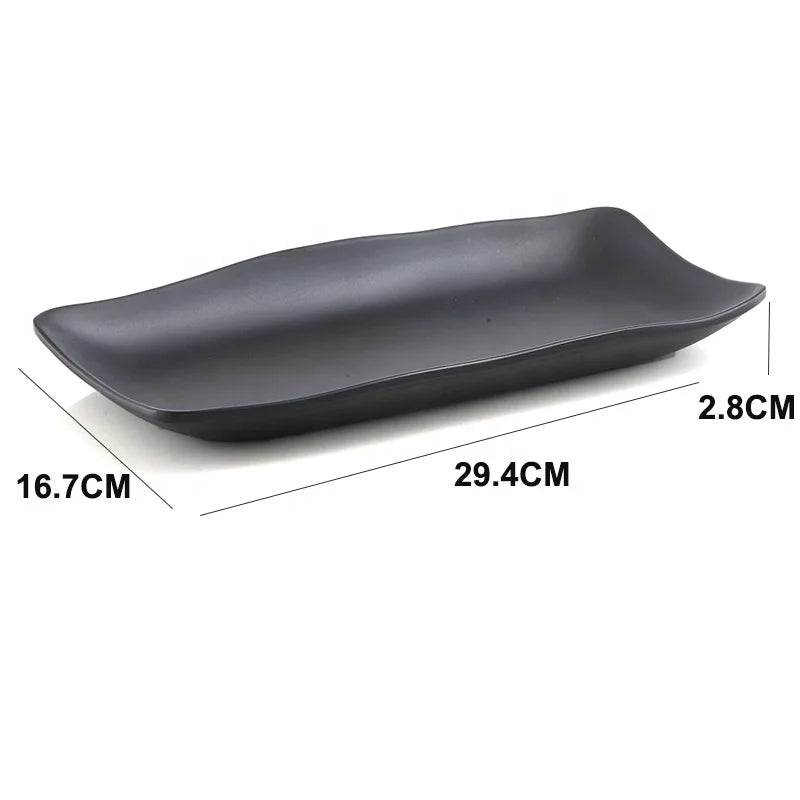 Custom Dinnerware Japanese Restaurant Sushi Serving 11.5 Inch Black Rectangle Melamine Plate