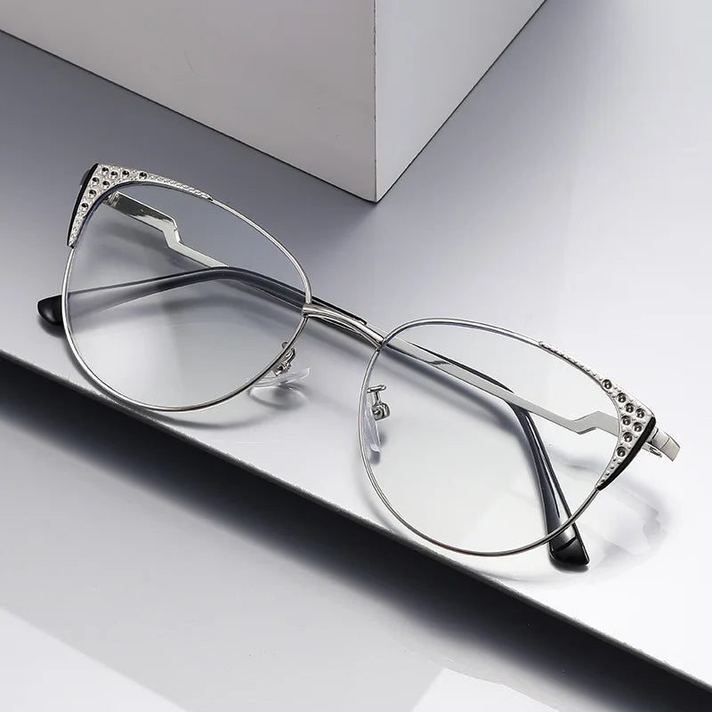 2025 Popular Prescription Computer Metal Diamond Frames Women Optical Computer Glasses Photochromic Blue Light Eyeglasses