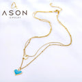 Ason Fashion Hot Sale Stainless Steel Necklace White Small Heart Shape + Green Big Heart Shape Double Chain Necklace for Women