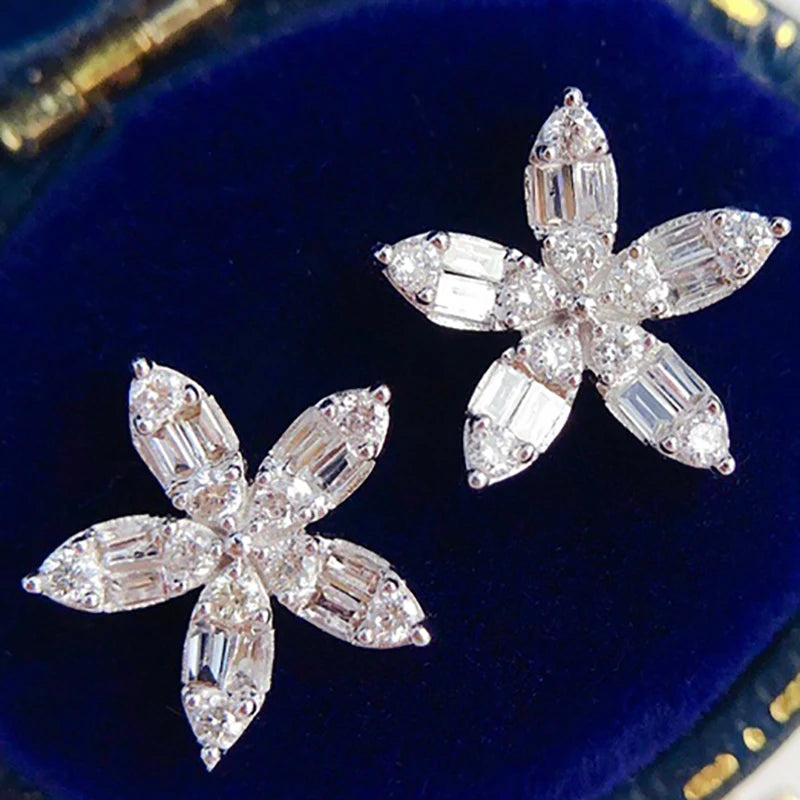 CAOSHI Dainty 925 Silver Color Cute Crystal Earrings for Girls White Sapphire CZ Small Floral Flower Stud Earrings