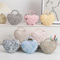New Design Large Space Petile Floral Storage Portable Travel Pouch Zipper Heart Shape Quilted Cotton Makeup Bag for Women