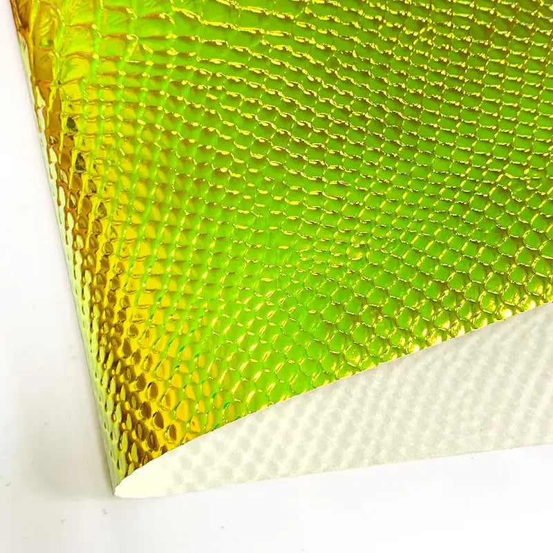 Laser Faux Leather Roll Green Snake Print Grain PU Synthetic Leather Holographic Embossed Vinyl Fabric for Totes/Purses/Decorate
