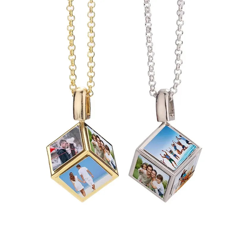 Custom Metal Sublimation Cube Necklace Blanks Dise Necklace Jewelry