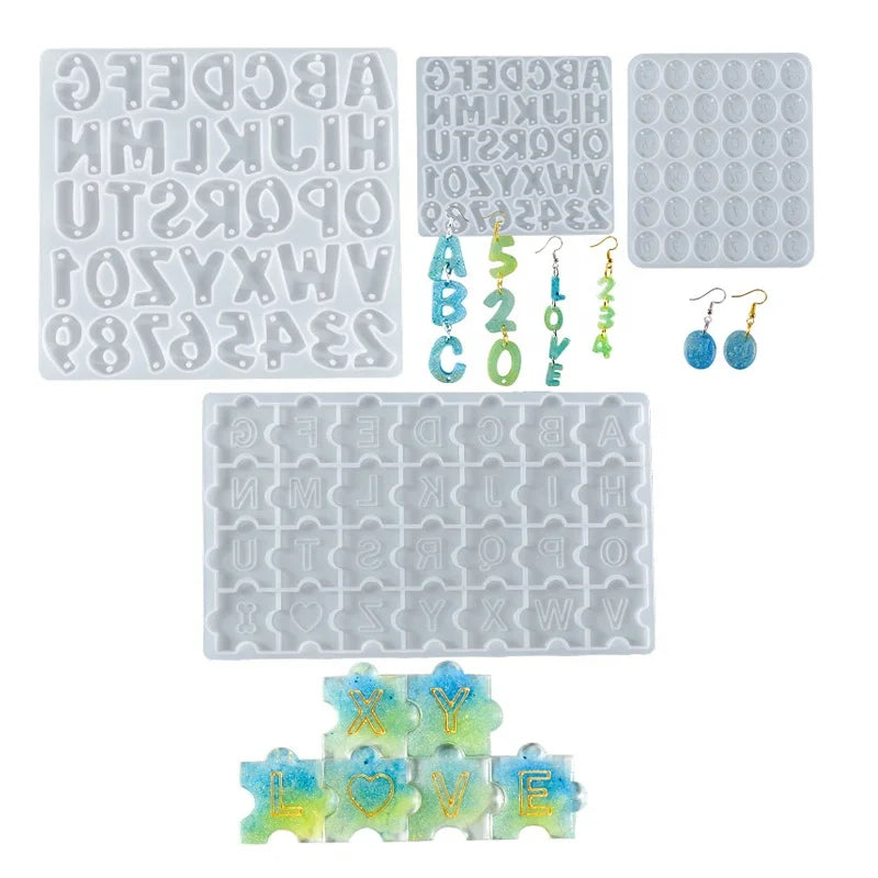 English Letter Alphabet Earring Silicone Pendant Resin Mold Alphabet Puzzle Mold for Children