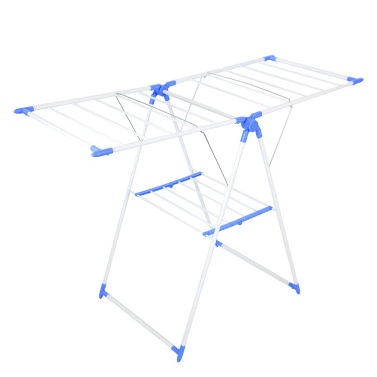 Modern Double-Tier Iron Foldable Drying Rack Standing Type for Clothes Shoes and Bedding