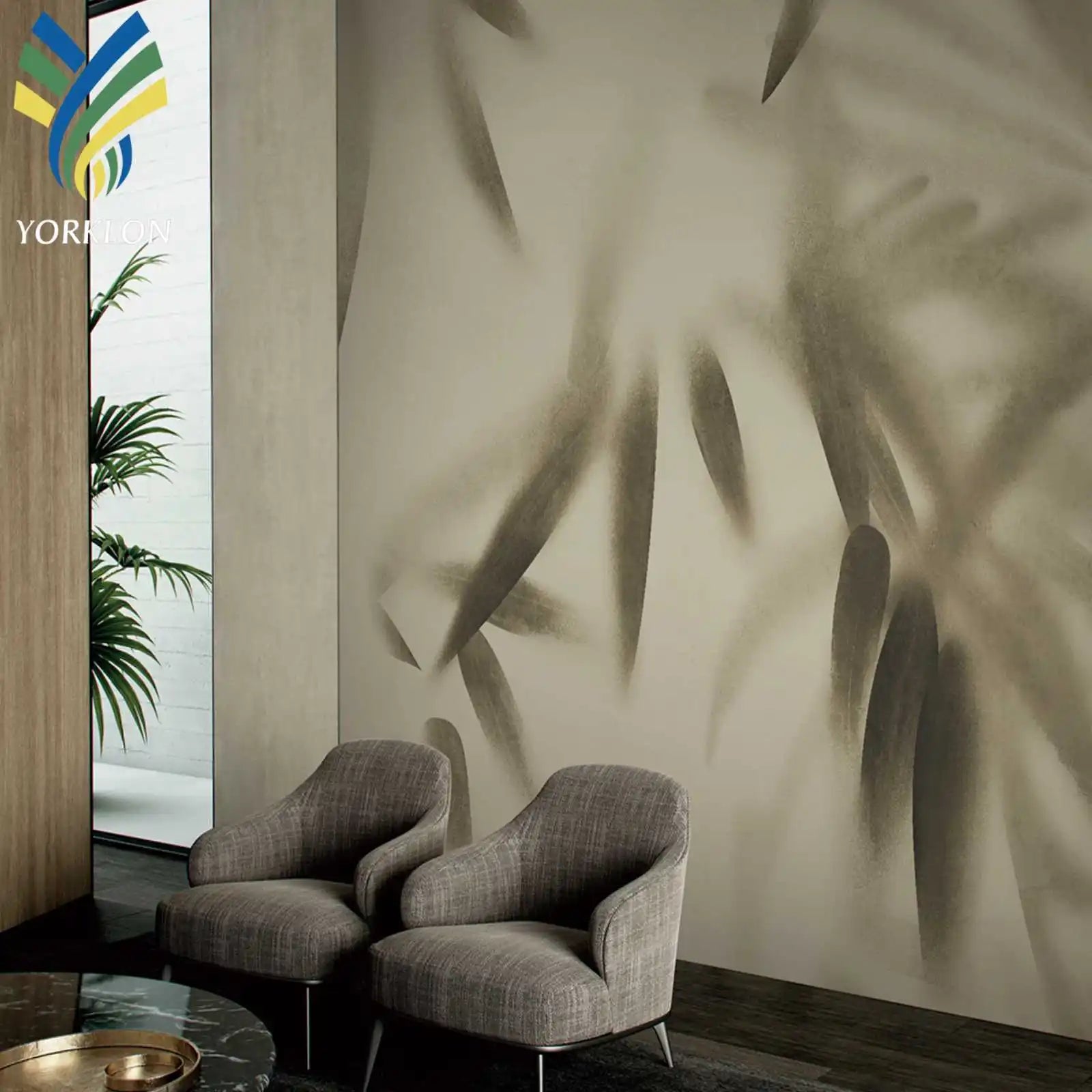 YKEX 091 Modern Minimalist 3D Bamboo Wallpaper Shimmering Grey Gold Chinoiserie Waterproof Living Room Wall Backdrop Anti-Static