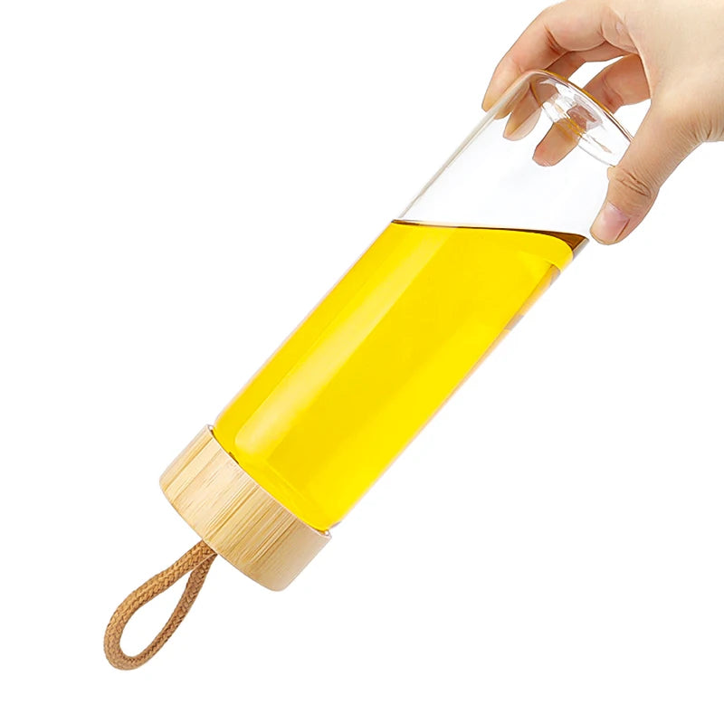 High Borosilicate Glass 500-600ml Glass Water Bottle With Bamboo Lid