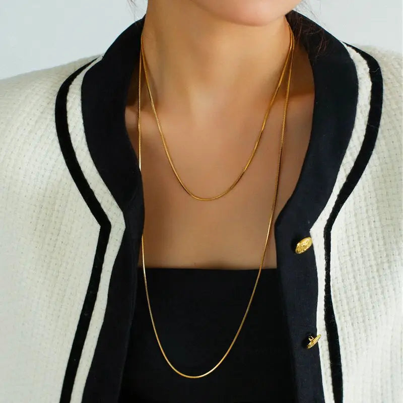 Women's Simple Long Snake Link Chain Necklace Tarnish-Free Gold Silver Layered Link Chain for Women
