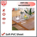 Food Contact Level Hygienic 2mm Thick Transparent PVC Table Roll Protector for Home Office Restaurant