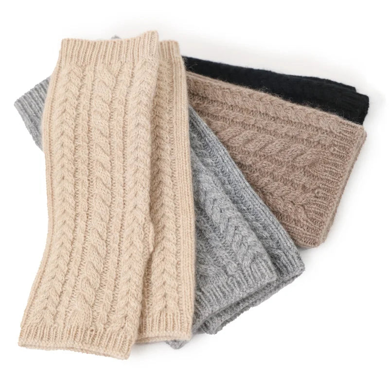 Winter Warm Accessories Women Knitted Pure Cashmere Gloves Mitten Fashion Fingerless Long Gloves Screen Touch