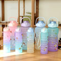 2L Water Bottle With Straw Sports Cup Gradient Frosted Set Cup Water Cup Portable Handle Two-piece Set Wholesale Customization