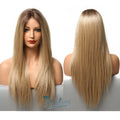 HAOLING Black Brown Golden Synthetic Lace Front Wig Middle Part Long Straight Lace Wigs for Women Lace Synthetic Wigs