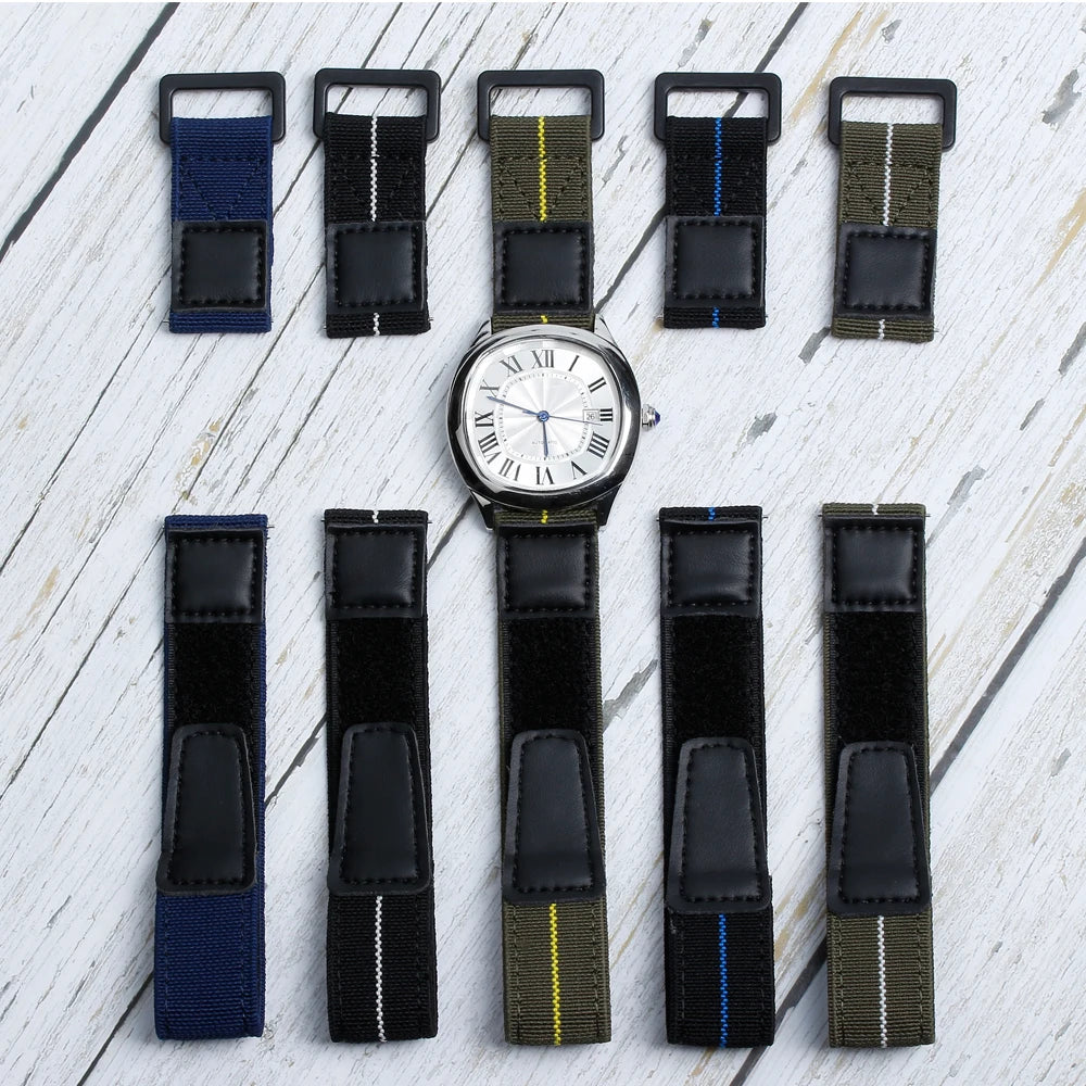 Wholesale Hook&Loop Watch Strap Replaceable Nylon&Leather Hybrid Watch Band 22mm Quick Release Soft Woven Fabric Wrist Belt