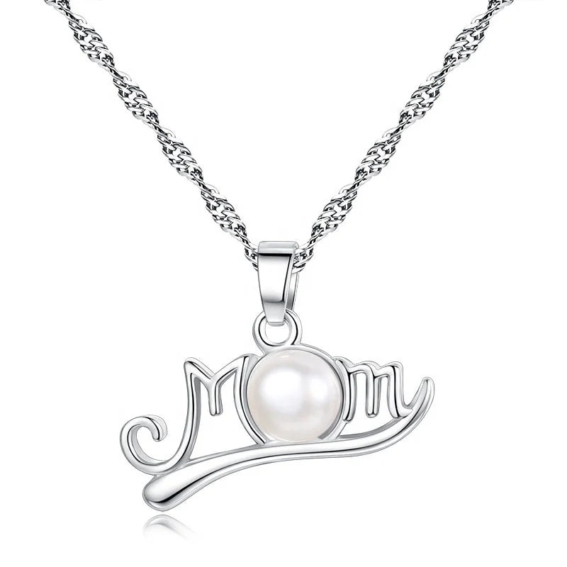 Custom Mother Daughter MOM Pearl Pendant Necklace