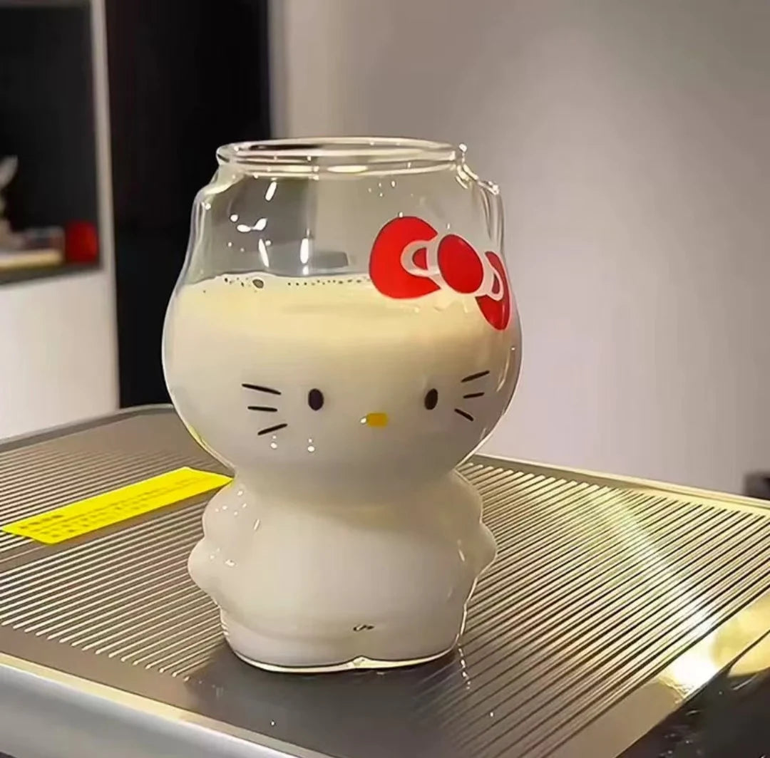 Cute Kitty Shape Glass Cup for Juice Milk Coffee Ice Cream Glass Bottle
