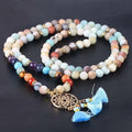 108 Mala Beaded Necklace for Women Jewelry Bohemian Dream Catching Tassel Pendant 8mm Amazonite Stone Prayer Japamala Necklace
