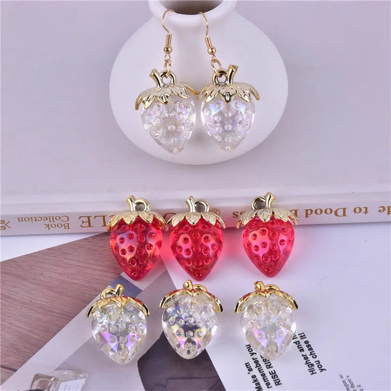 New 23*32mm 3D Dimensional Strawberry Dangle Acrylic Fruit Charm Pendant for Diy Bracelet Necklace Earring Jewelry Accessories