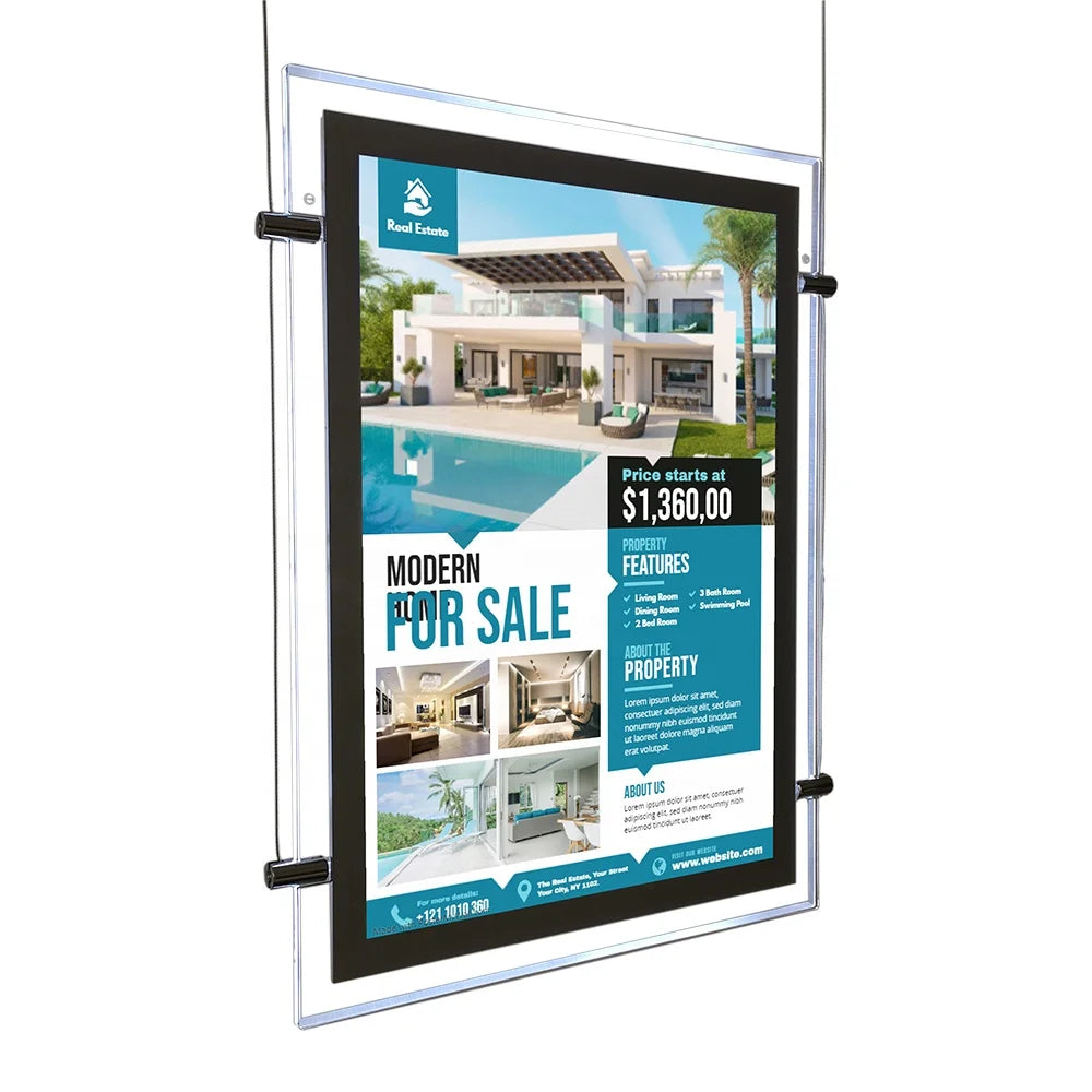 Electronic Digital Screen Rectangle Real Estate Display Stand Ultra Slim High Brightness Strip Lighting Box Hanging Advertising