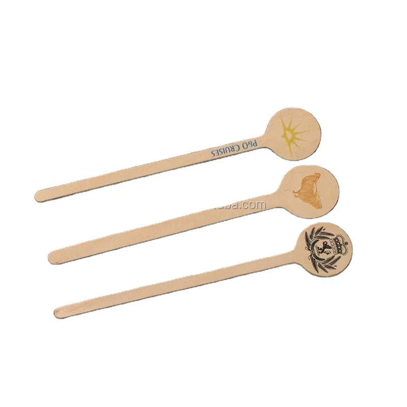 Personalized Wooden Round Head Tea Coffee Drink Stirrer with logo Wooden Coffee Sticks
