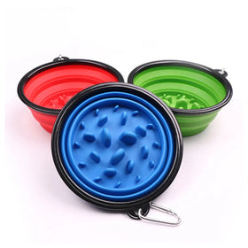 Pet Travel Outdoor Home Portable Dog Slow Feeder Bowl Collapsible Silicone Bowls