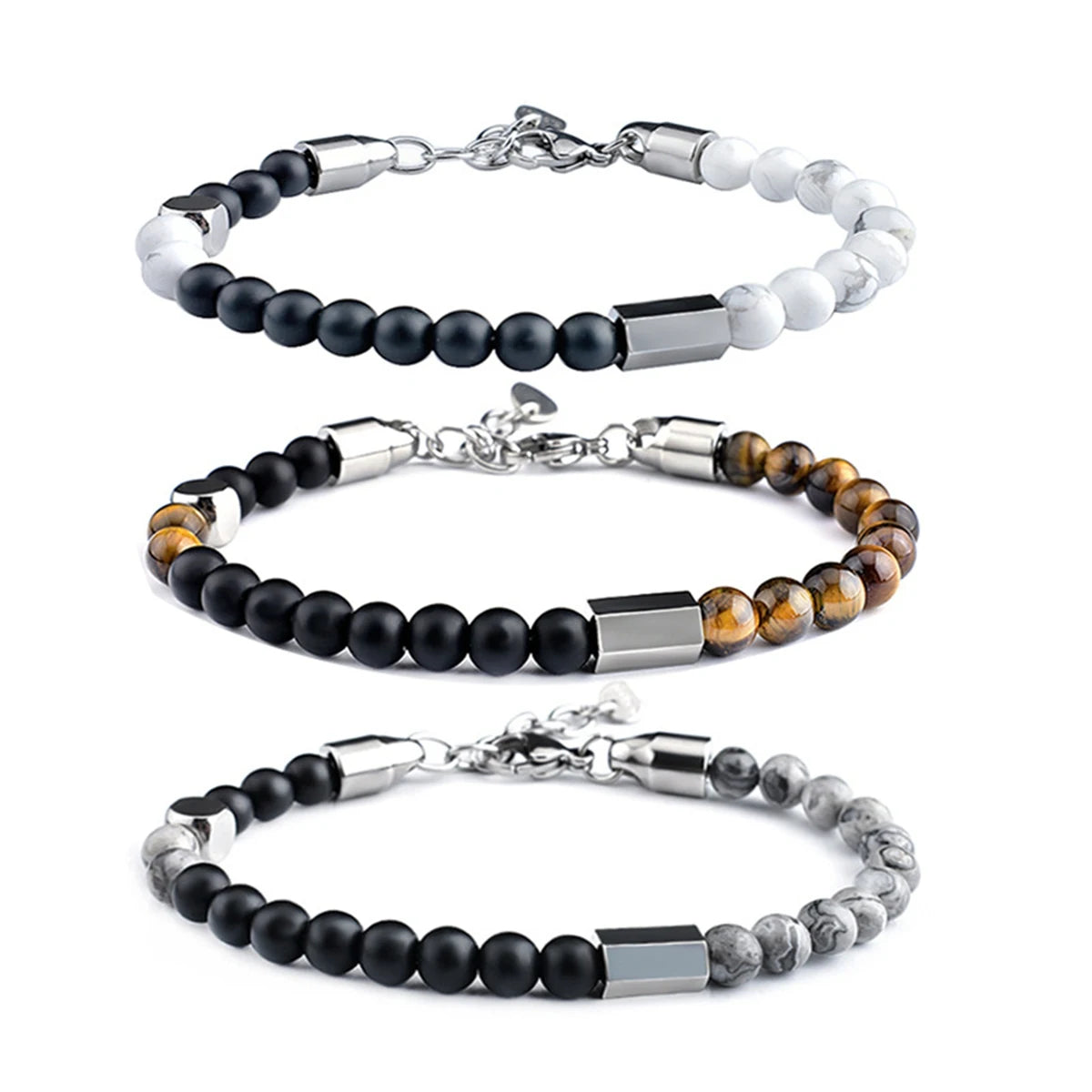 New Style Unisex Vintage Gemstone Bead Jewelry Bracelet Stainless Steel Logo Charms Bracelet Wholesale