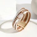 Stone Charm Leather Bracelets for Women Fashion Crystal Ladies Boho Multilayer Wide Wrap Bracelet Female Jewelry