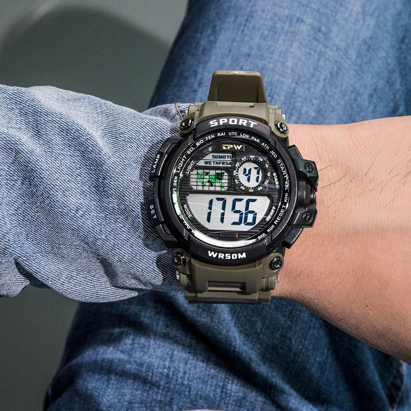 Factory Direct Big Display Japan Battery Men Digital Stop Watch Function Wrist Watch Soft Band