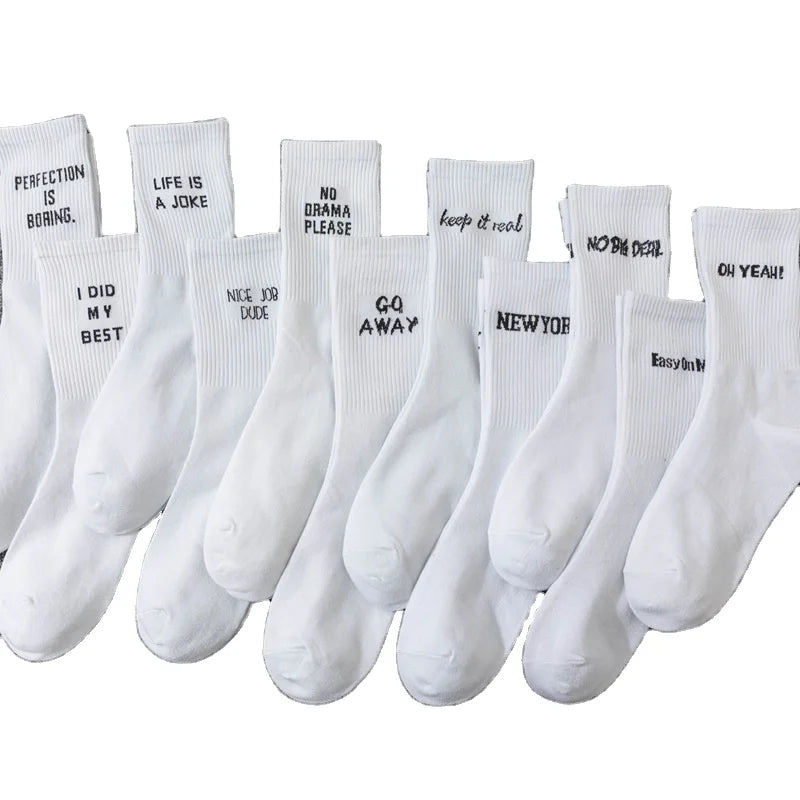 Customized White Crew Tube Socks for Women Men Boys-Comfortable Breathable Hot Selling English Letters Words Print Cartoon
