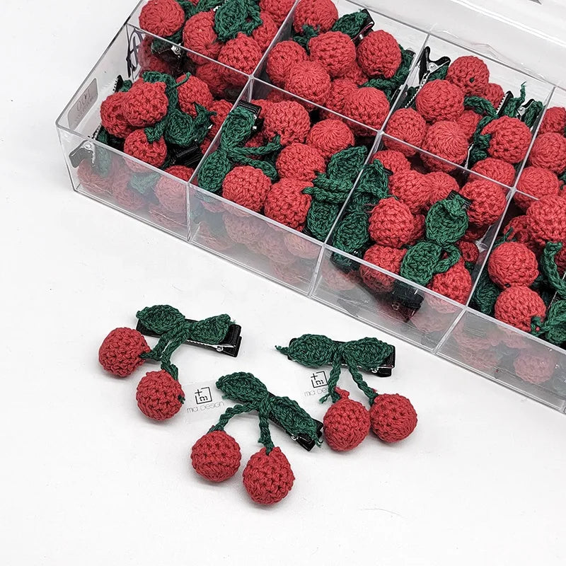 MIO Knitting Cherry Hair Clip Rectangle Bobby Pin With Cherry New Year Christmas Hair Clips