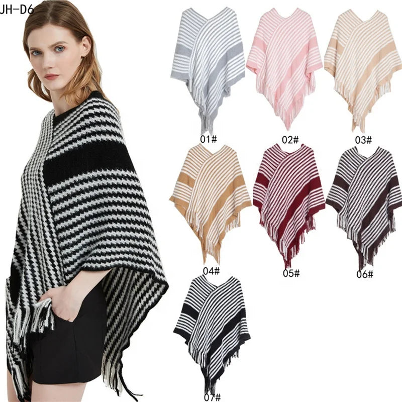 Landfond Accessory Ferand Ladies'  Cape With Fringed Hem Crochet Poncho Knitting Patterns