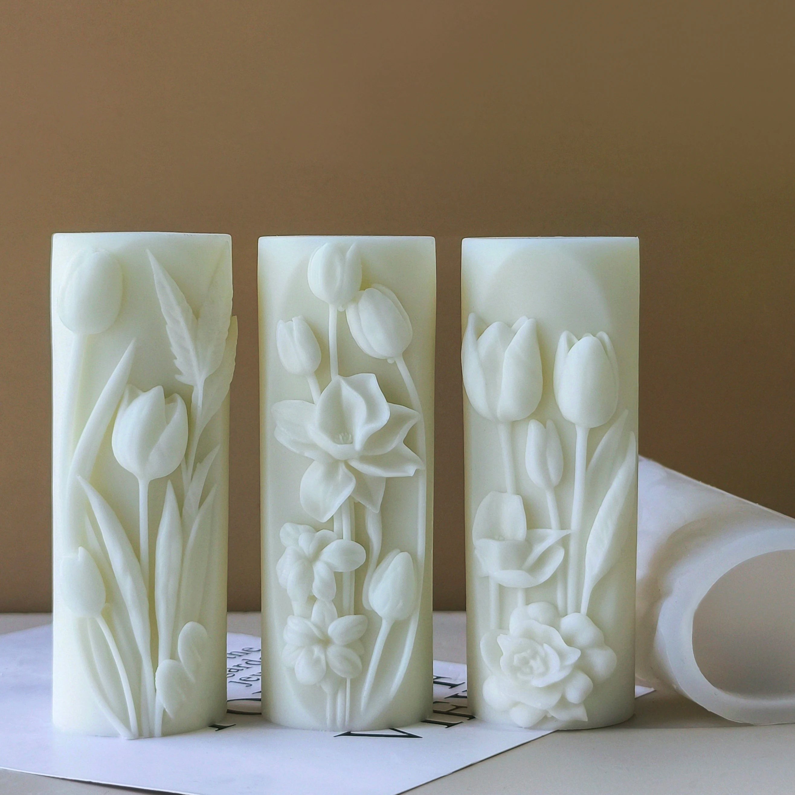 Tulip Flower Cylindrical Aromatherapy Candle Silicone Mold Diy Handmade Candle Plaster Ornament Soap Moulds