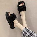 Ladies Thick Bottom Increase Open Toe Sandals Beach Breathable Ladies Slippers Solid Colour Cute Bow Sweet Women's Casual Shoes