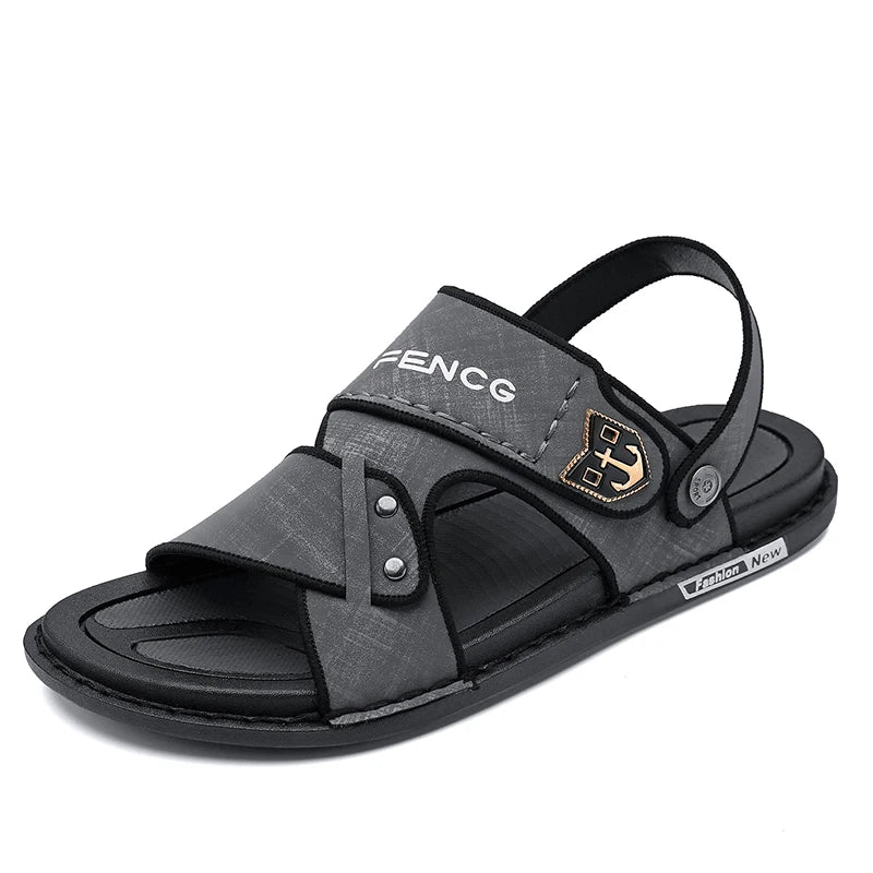 2022 New Design Men's Leather Sandals Lightweight Casual Flat Upper Slippers Summer Beach Outdoor Use PU Insole Classic Winter