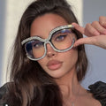 DL Glasses Fashion Diamond Shades New Trendy Party Oversized Cateye Sunglasses Rhinestone Anti Blue Light Owl Eyeglasses Frames