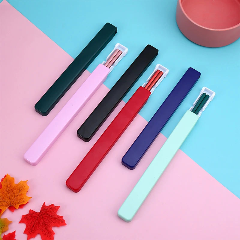 Portable Camping Travel Chopsticks Box Custom Reusable Stainless Steel Chopstick Set With Case