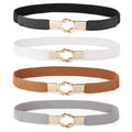 Women's Gold Buckle Waist Skinny Elastic Belt Novelty Dress & Jeans Pants Fastener with Stylish Metal Buckle