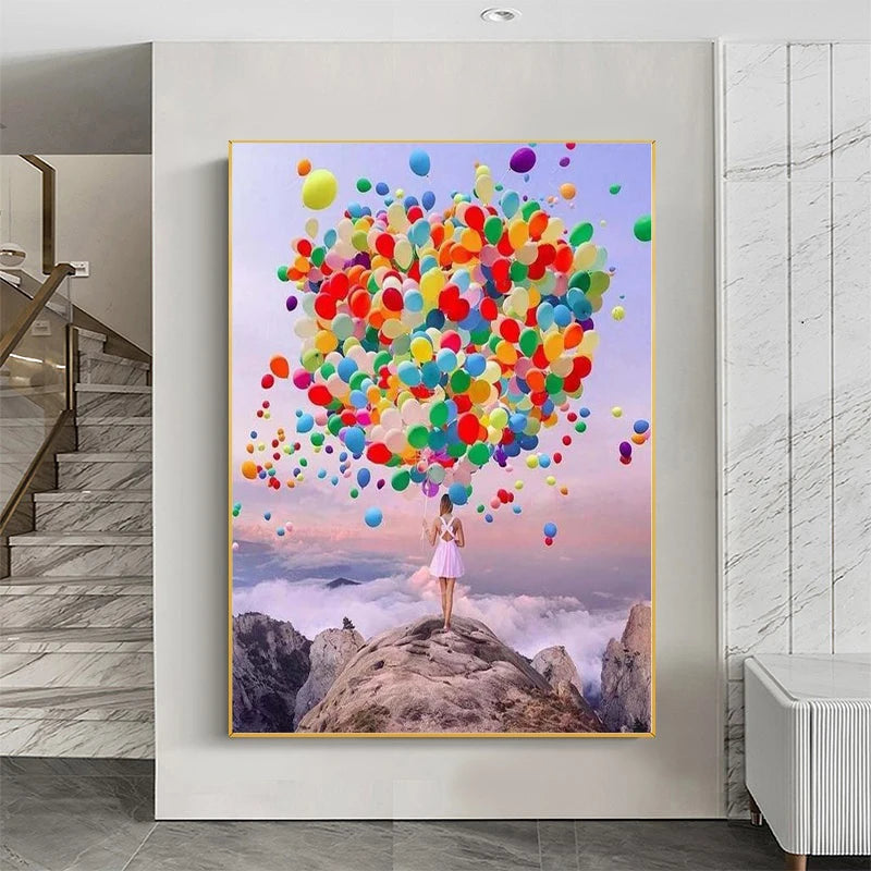 30*40cm Wholesale Multicolored Balloons Full Drill Cross Stitch Diamond Painting Girl for Hotel Room Decoration Gifts Girs