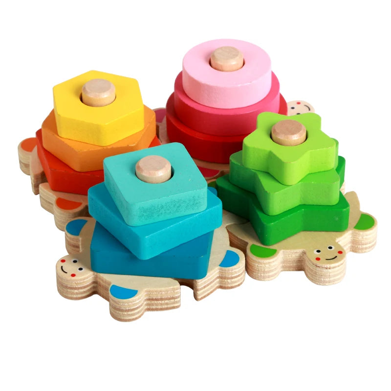 Starting Point Colorful Turtle Shape Sorter Stacking Building Block Set Column Matching Cognitive Wooden Educational Toys for