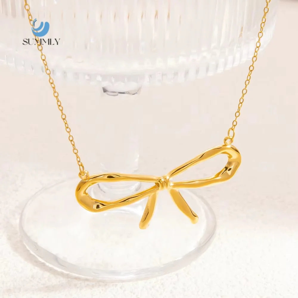 SUMMLY Vintage Wholesale Personalised Niche Bow Shape 18K Gold Plated Stainless Steel Necklace Fashion Jeweley