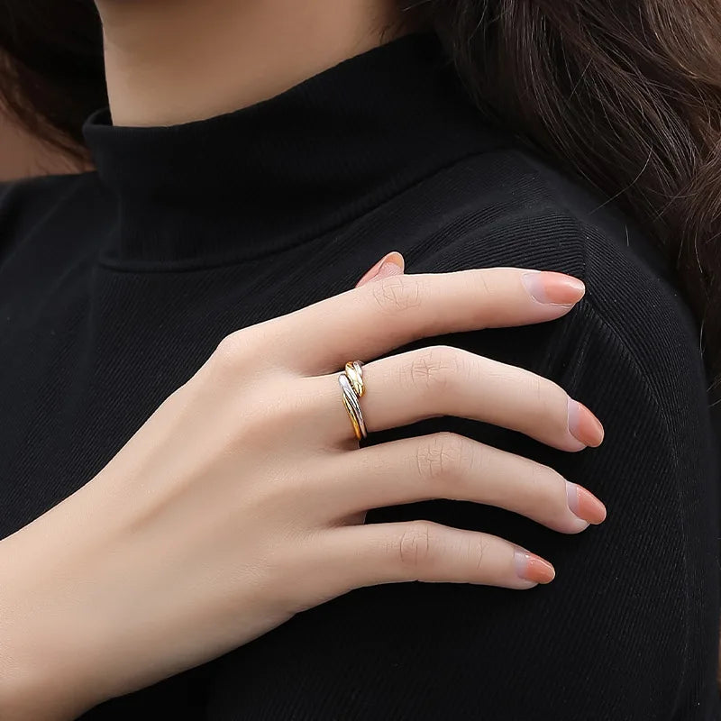 Stackable Gold Plated Irregular 925 Sterling Silver Wave Open Ring Set Women