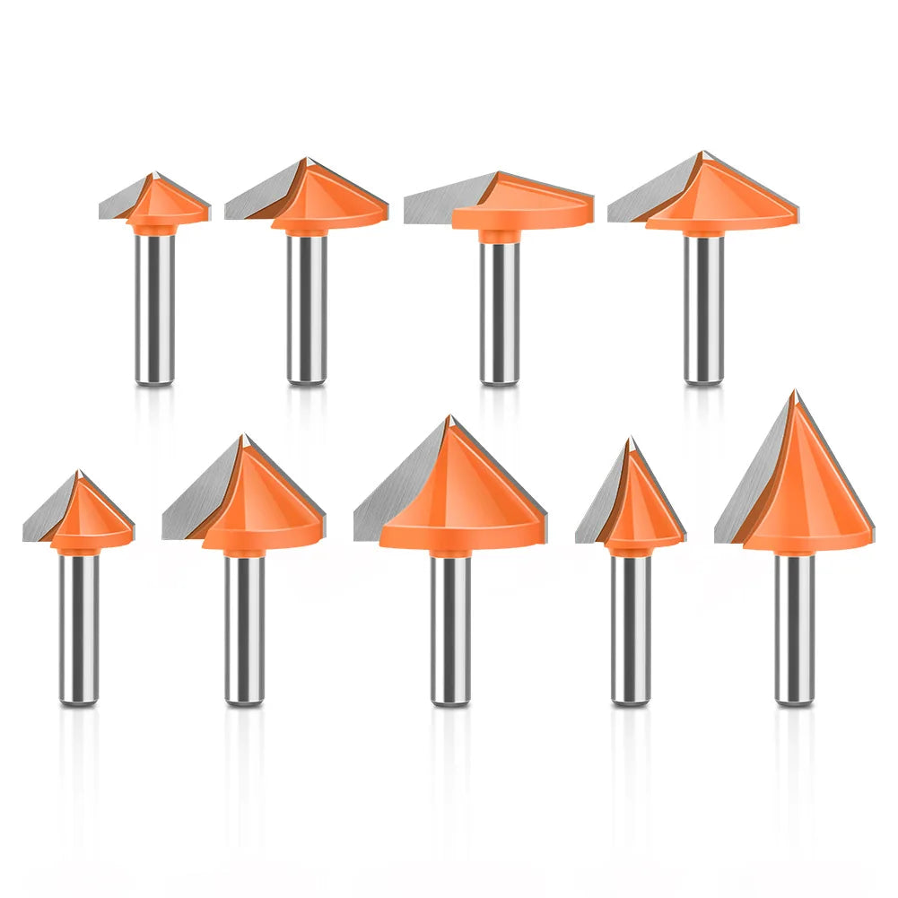 8mm Shank 60 90 120 150 Degrees Carbide V Grooving Milling Cutter Woodworking Router Bits for Wood Trimmer Engraving Tools
