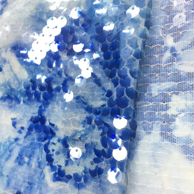 Wholesale Double-Sided Sequin Fabric 5mm Fish Scale Embroidery Transparent Mesh Printing for Weddings Home Textiles for Girls