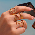 New Irregular Geometric Stainless Steel Rings Moon Star Zircon 18K Gold Plated Fine Rings Hypoallergenic Rings Jewelry Women