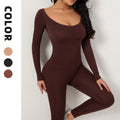Girl Women Jumpsuits One Piece Workout Long Sleeve Square Neck Slim Bodycon Jumpsuit Yoga Fitness Exercise Bodysuits