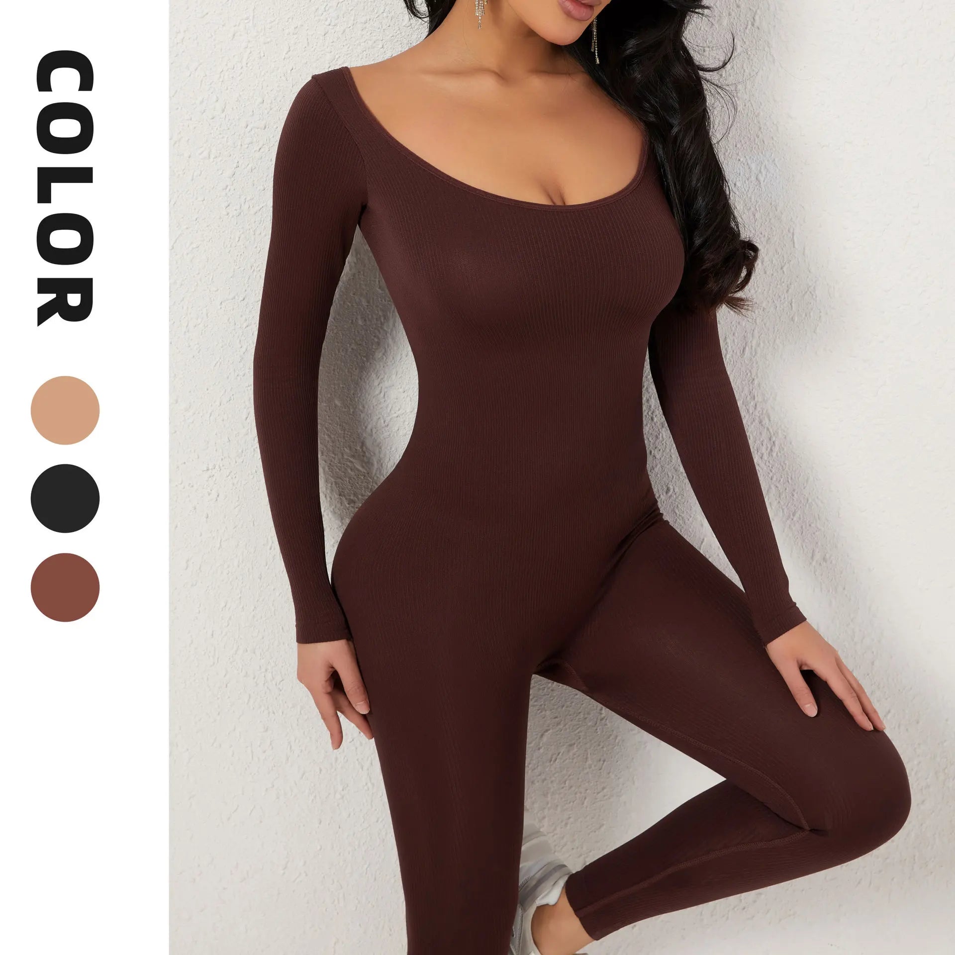 Girl Women Jumpsuits One Piece Workout Long Sleeve Square Neck Slim Bodycon Jumpsuit Yoga Fitness Exercise Bodysuits