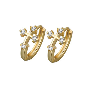 Fahion Simple Cute Mini Zircon Cross Ear Hoops Earring Copper Hoop Ear Cartilage Piercing Jewelry